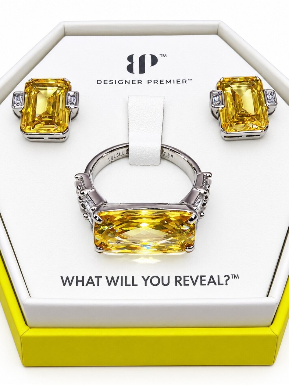 Bomb Party Lemon Cubic Zirconia Ring & Earring Set Size 7 NWT